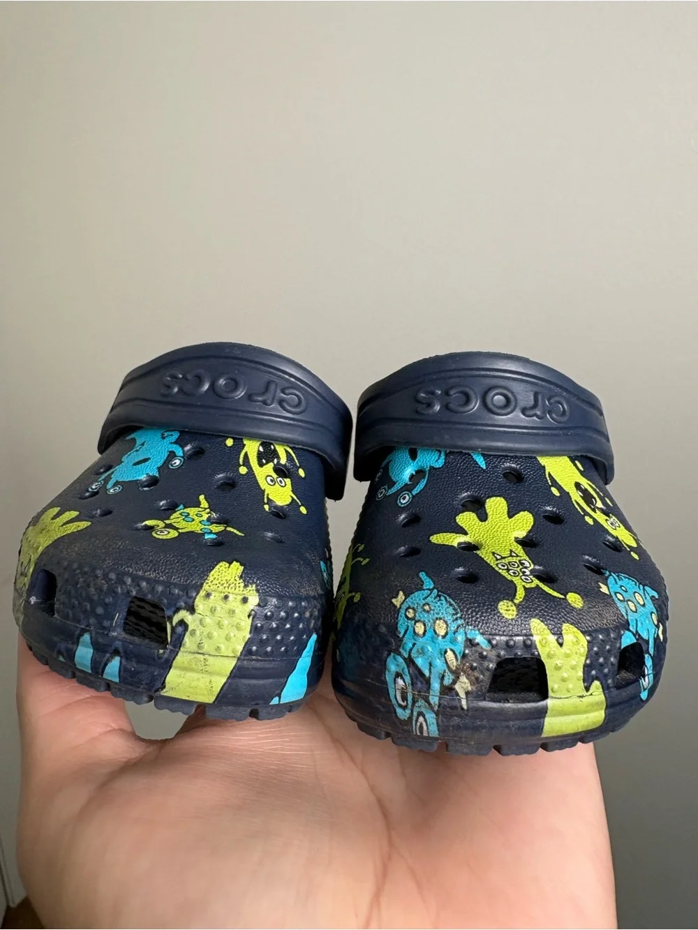 CROCS Baby Clogs with Lime & Teal Monster Print Size 4